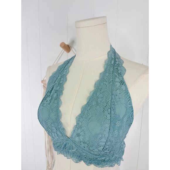 Intimately Free People Galloon Blue Lace Halter Bra Medium Sexy Bralette - Picture 2 of 9